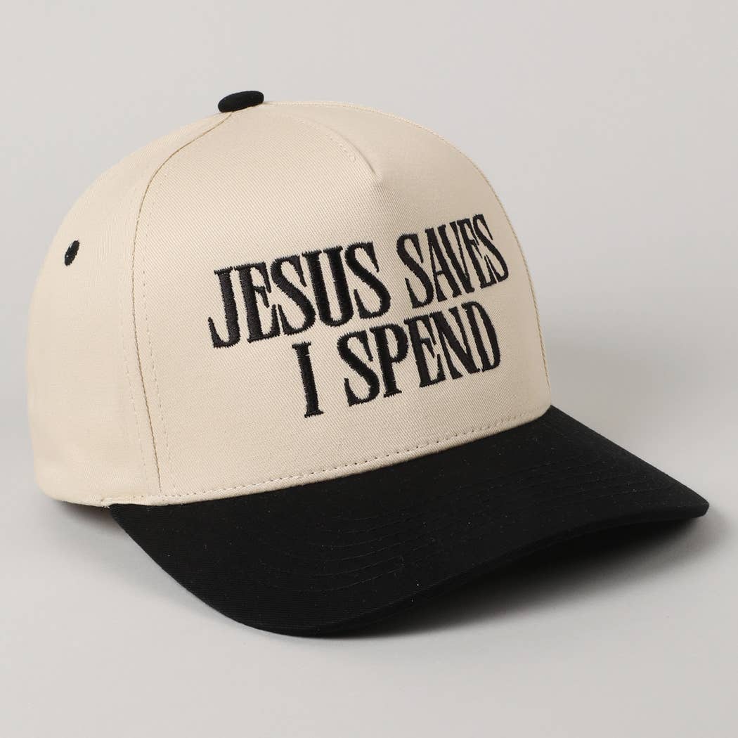 JESUS SAVES I SPEND Embroidery Trucker Hat: HOT PINK / ONE SIZE