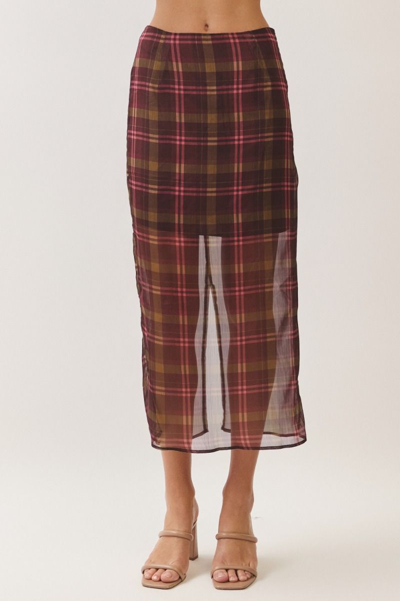 After Hours Sheer Plaid Midi Skirt (part of a set)
