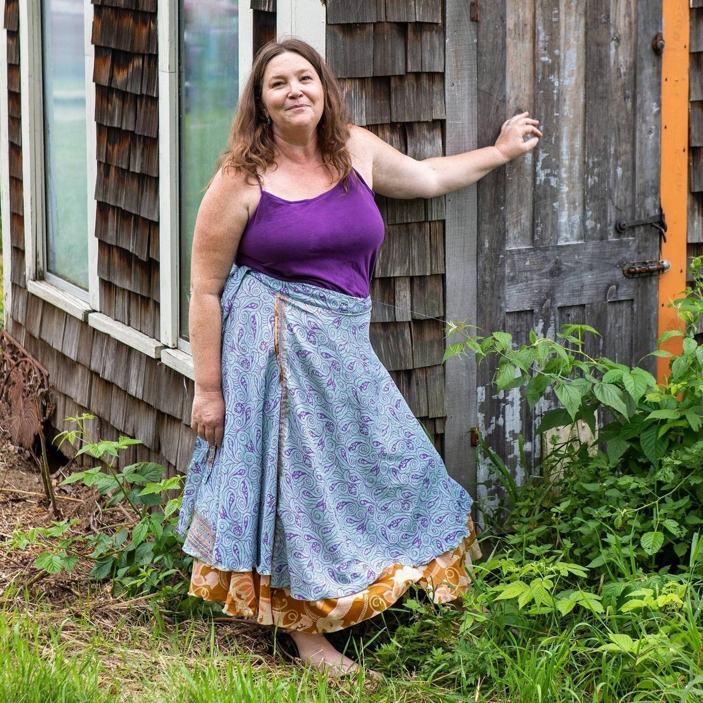 Sari Wrap Skirt: Neutral Tones / Tea Length