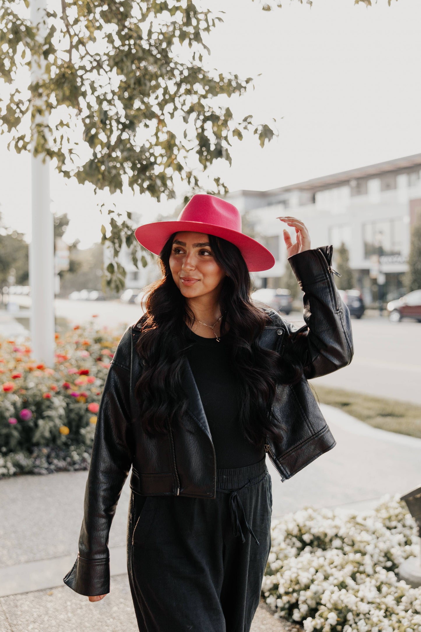 100% Wool Felt Flat Brim Fedora Hat - Style Rancher: Pink / SM