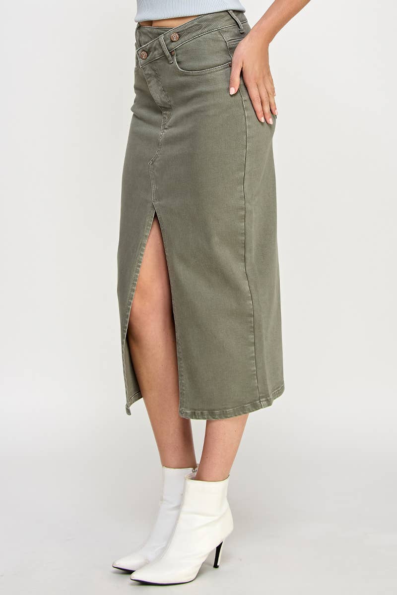 Army Green Midi Denim Skirt