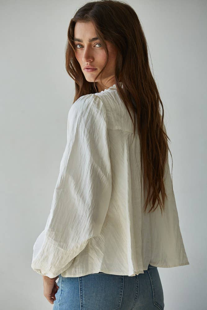 Off White Sheer Lace Detail Blouse