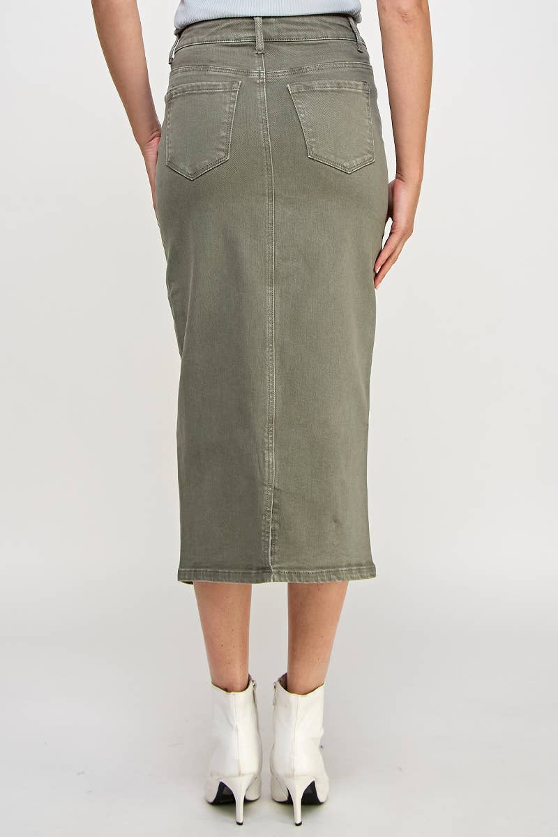 Army Green Midi Denim Skirt