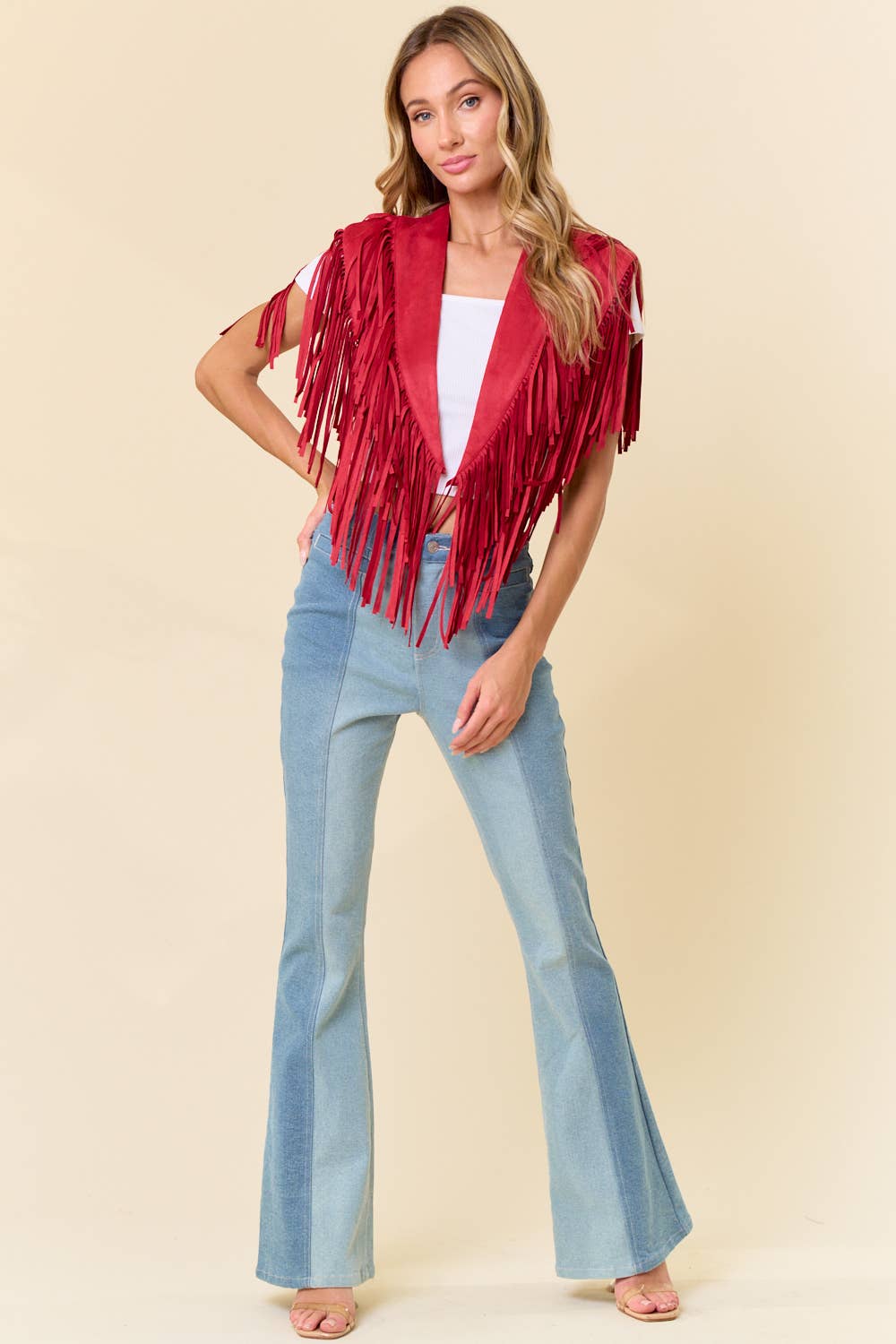 Red Western Fringe Suede Collar Shrug