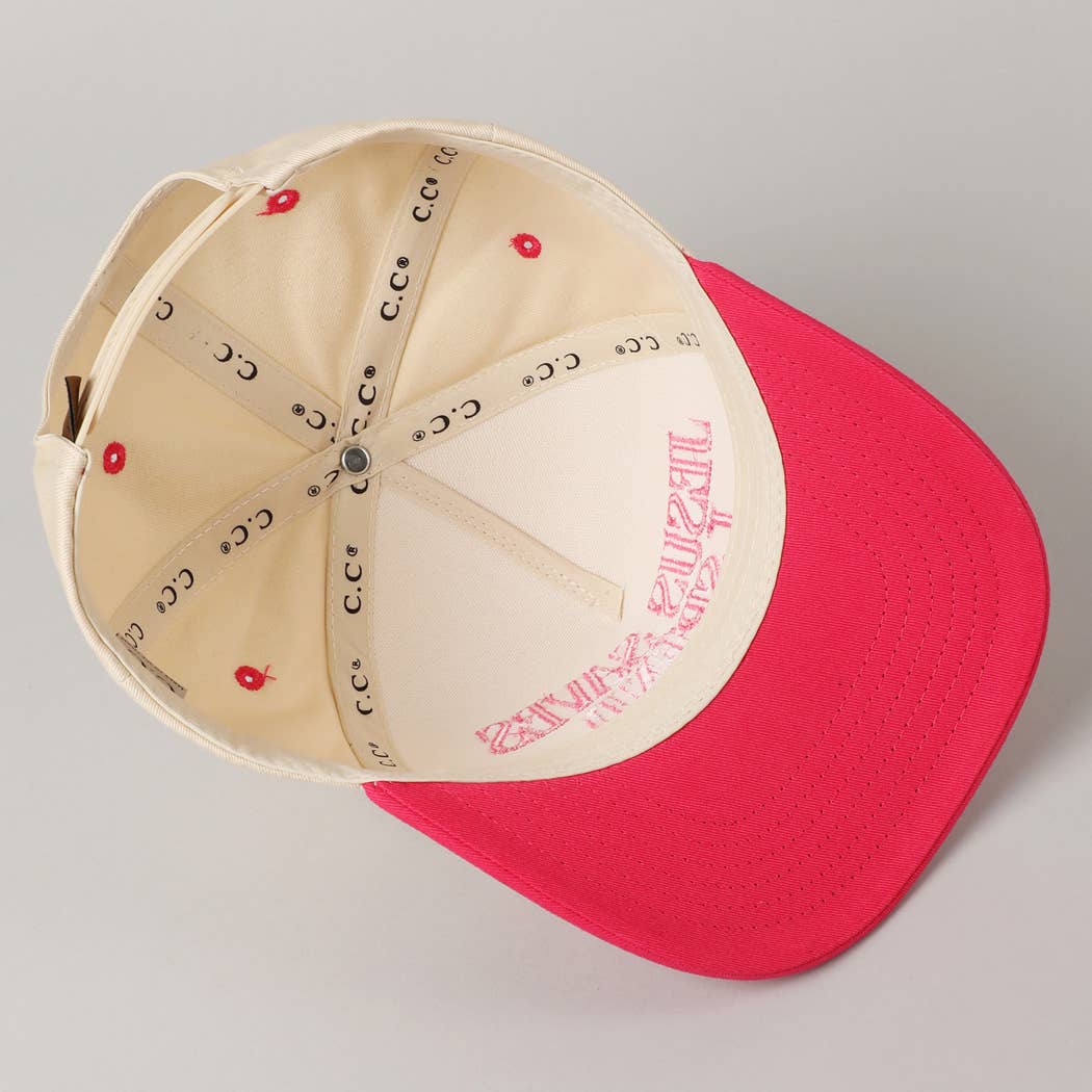 JESUS SAVES I SPEND Embroidery Trucker Hat: HOT PINK / ONE SIZE