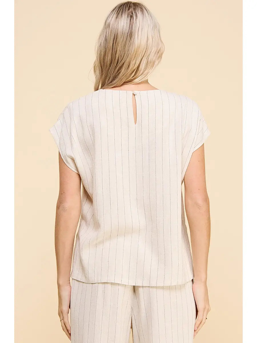 Driftwood Linen Pinstripe Top