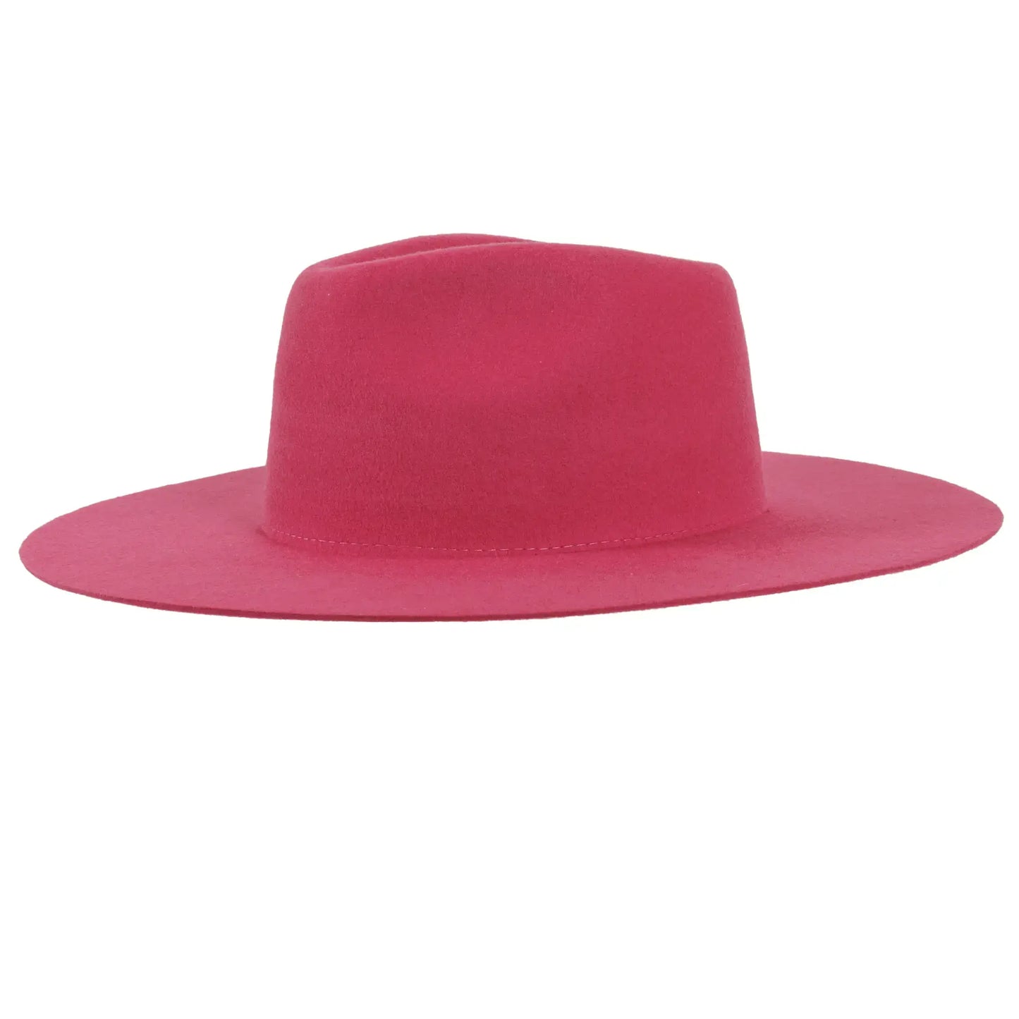 100% Wool Felt Flat Brim Fedora Hat - Style Rancher: Pink / SM