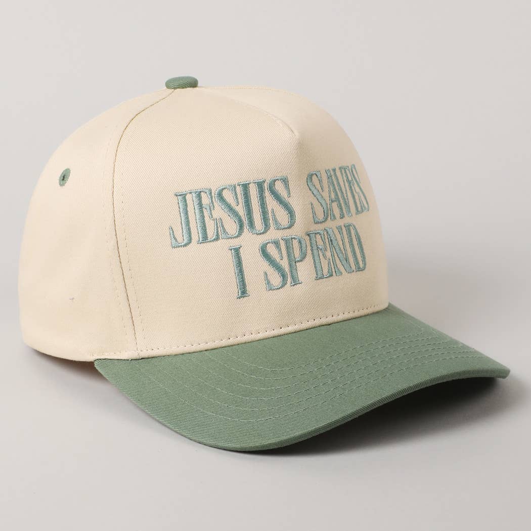 JESUS SAVES I SPEND Embroidery Trucker Hat: HOT PINK / ONE SIZE