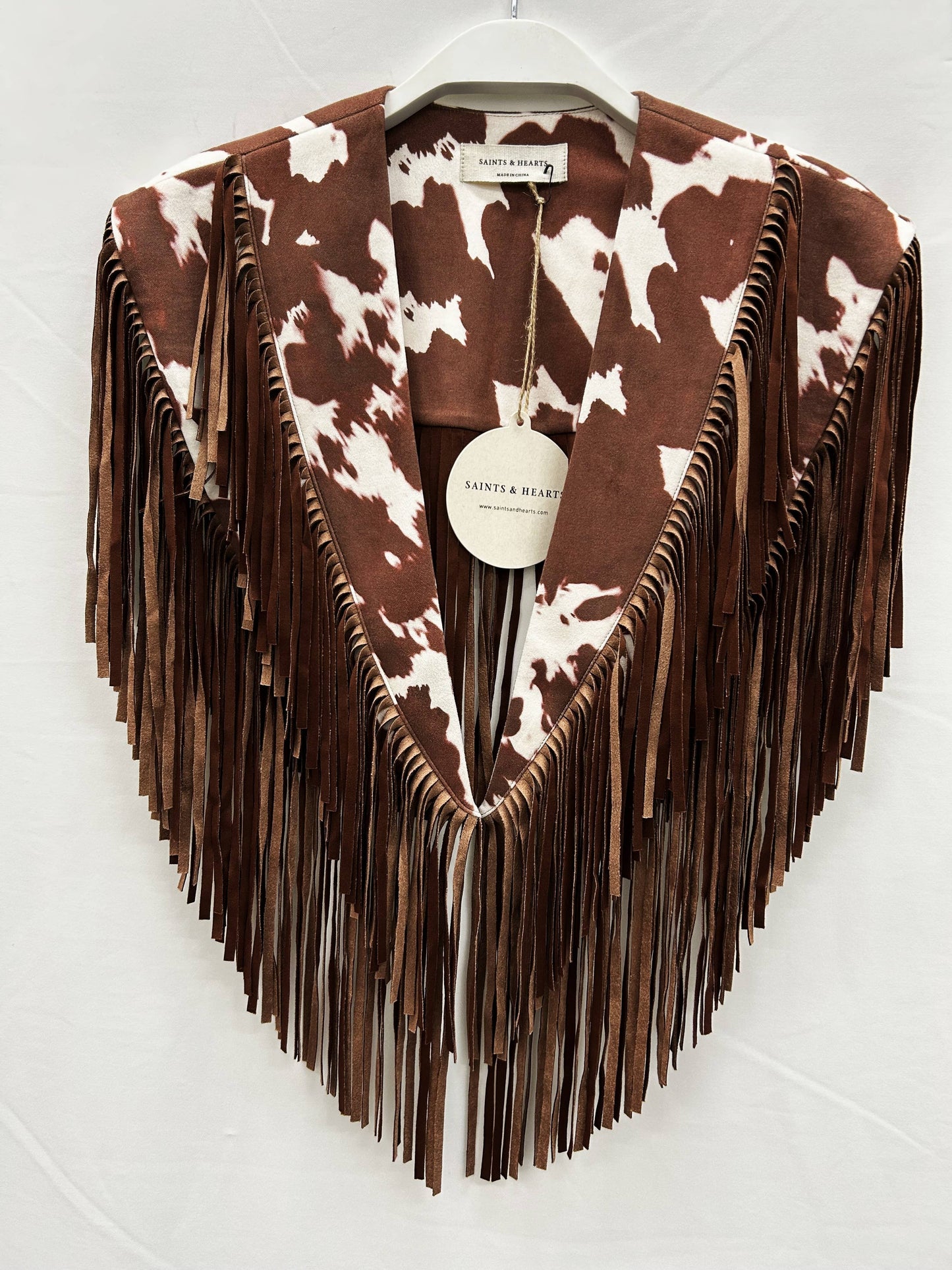 Cow Print Western Fringe Suede Collar/Shrug