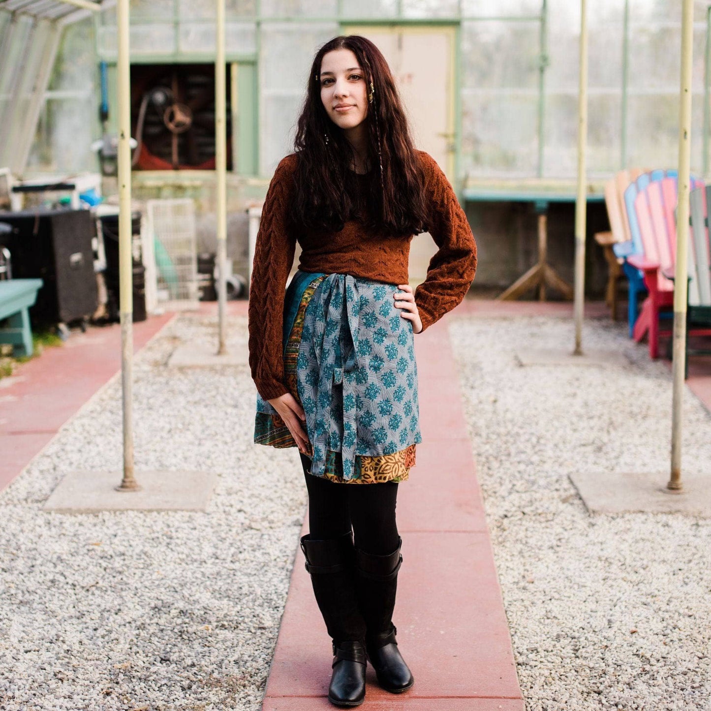 Sari Wrap Skirt: Neutral Tones / Tea Length