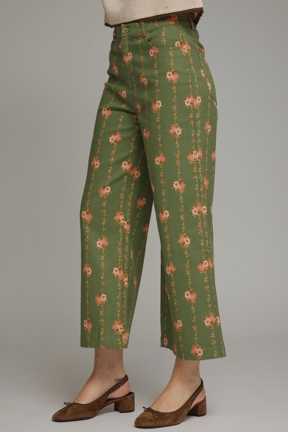 Olive Floral Wide Leg Pants