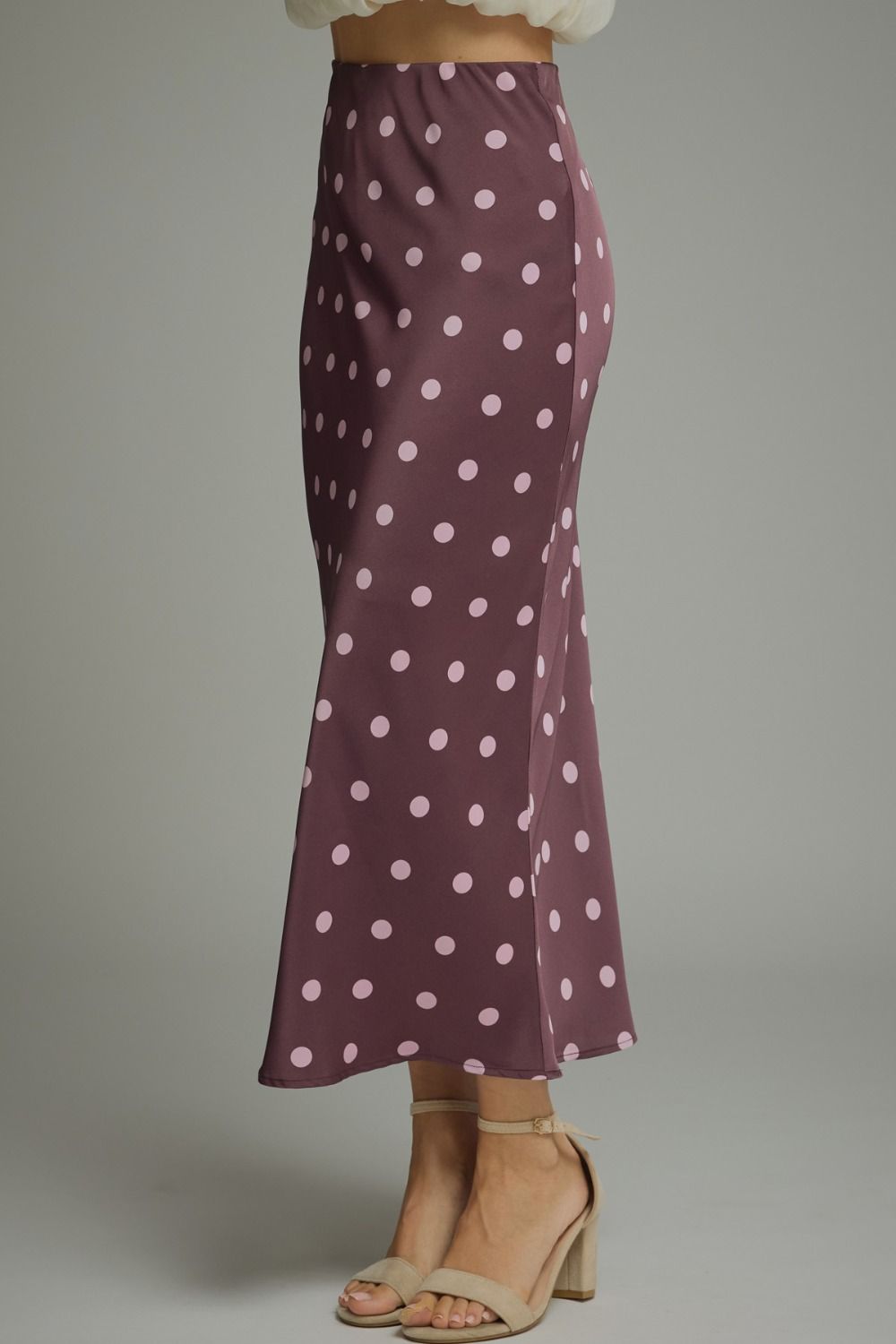 Plum Polka Dot Midi Skirt