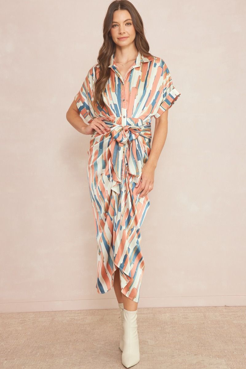 Sunset Strokes Satin Midi Dress