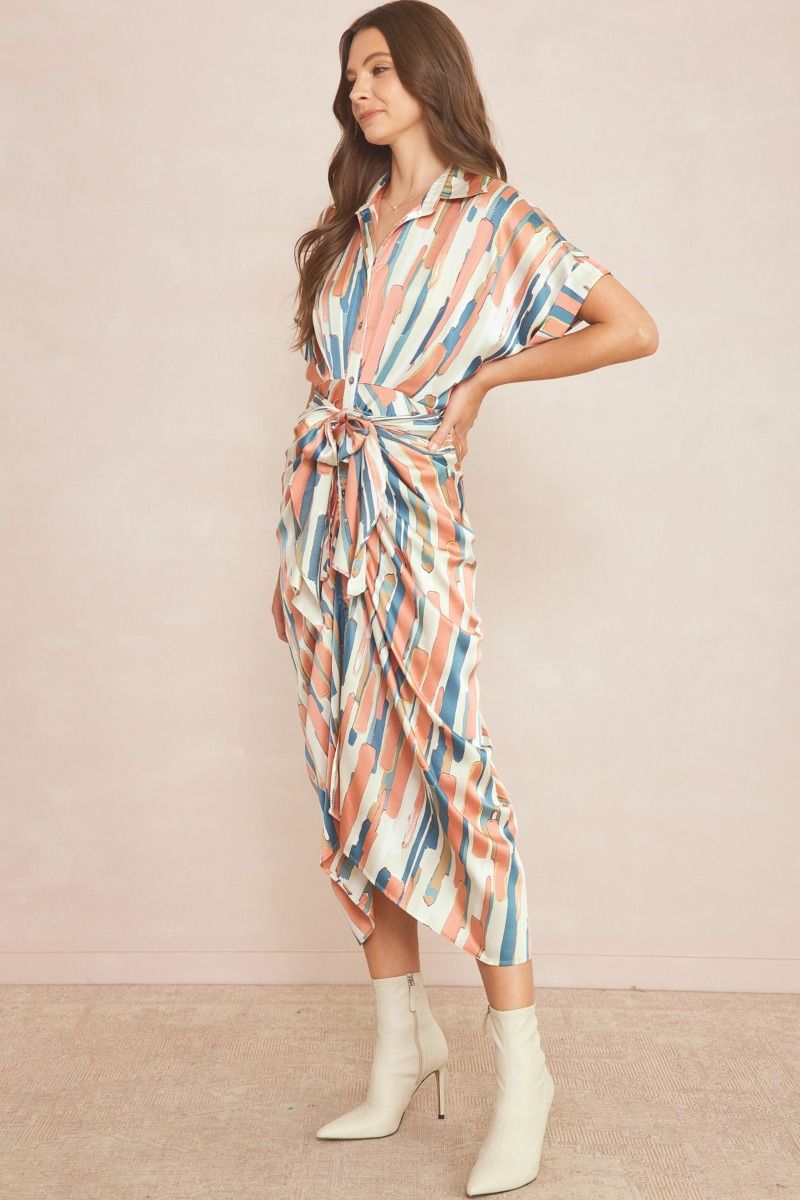 Sunset Strokes Satin Midi Dress