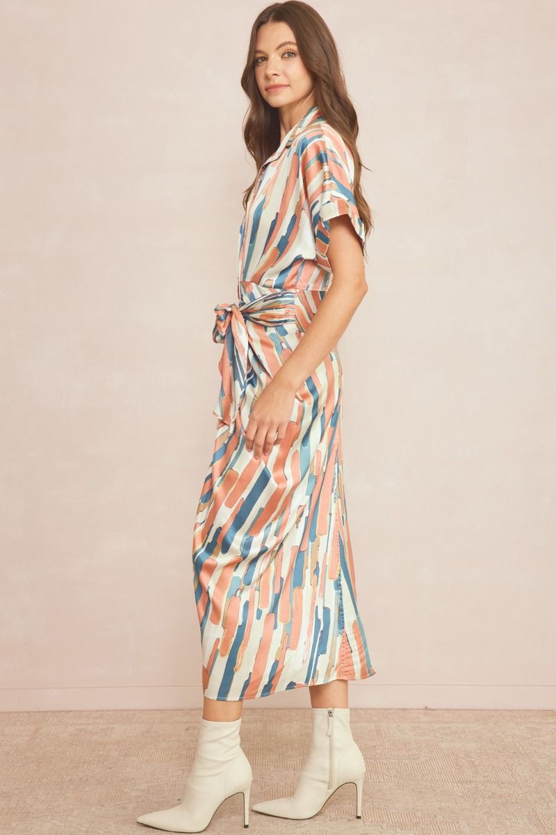 Sunset Strokes Satin Midi Dress