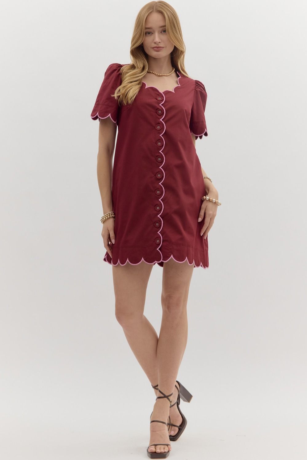 Burgundy Scallop Mini Dress