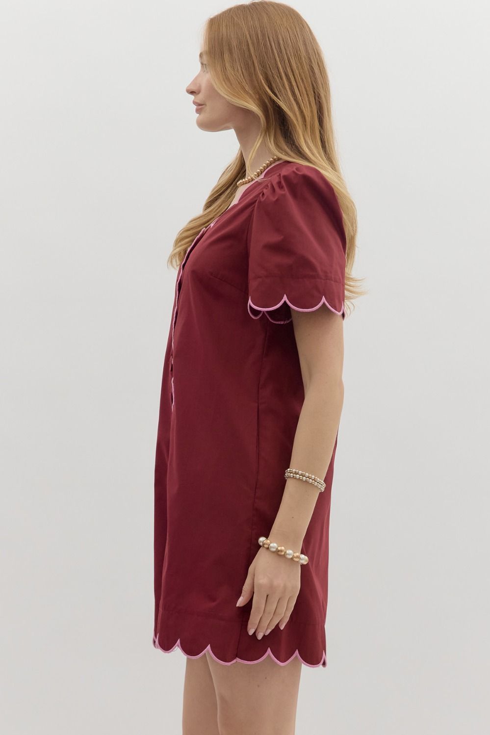 Burgundy Scallop Mini Dress