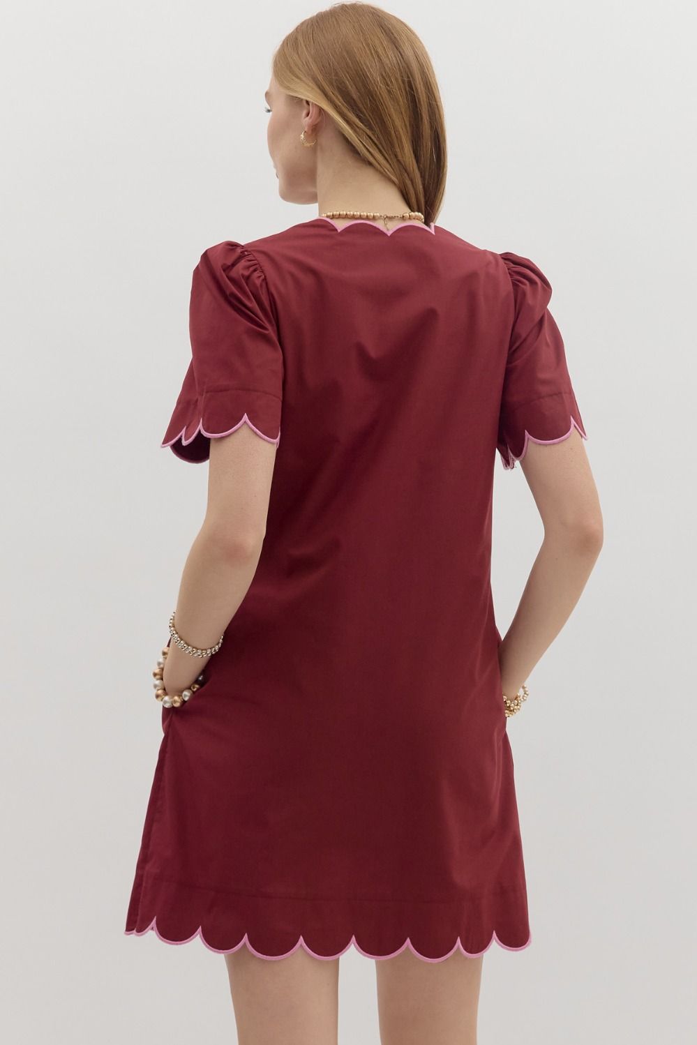 Burgundy Scallop Mini Dress