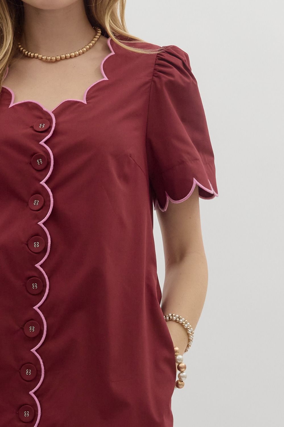 Burgundy Scallop Mini Dress