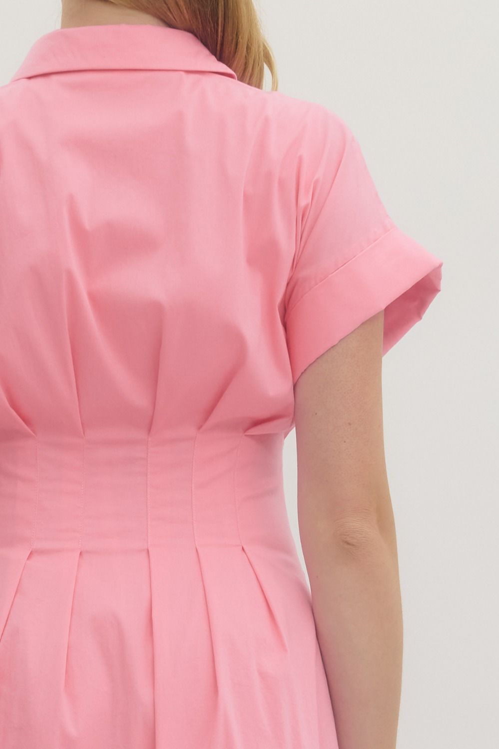 Blush Pink Collared Button-Front Midi Dress with Double Belt