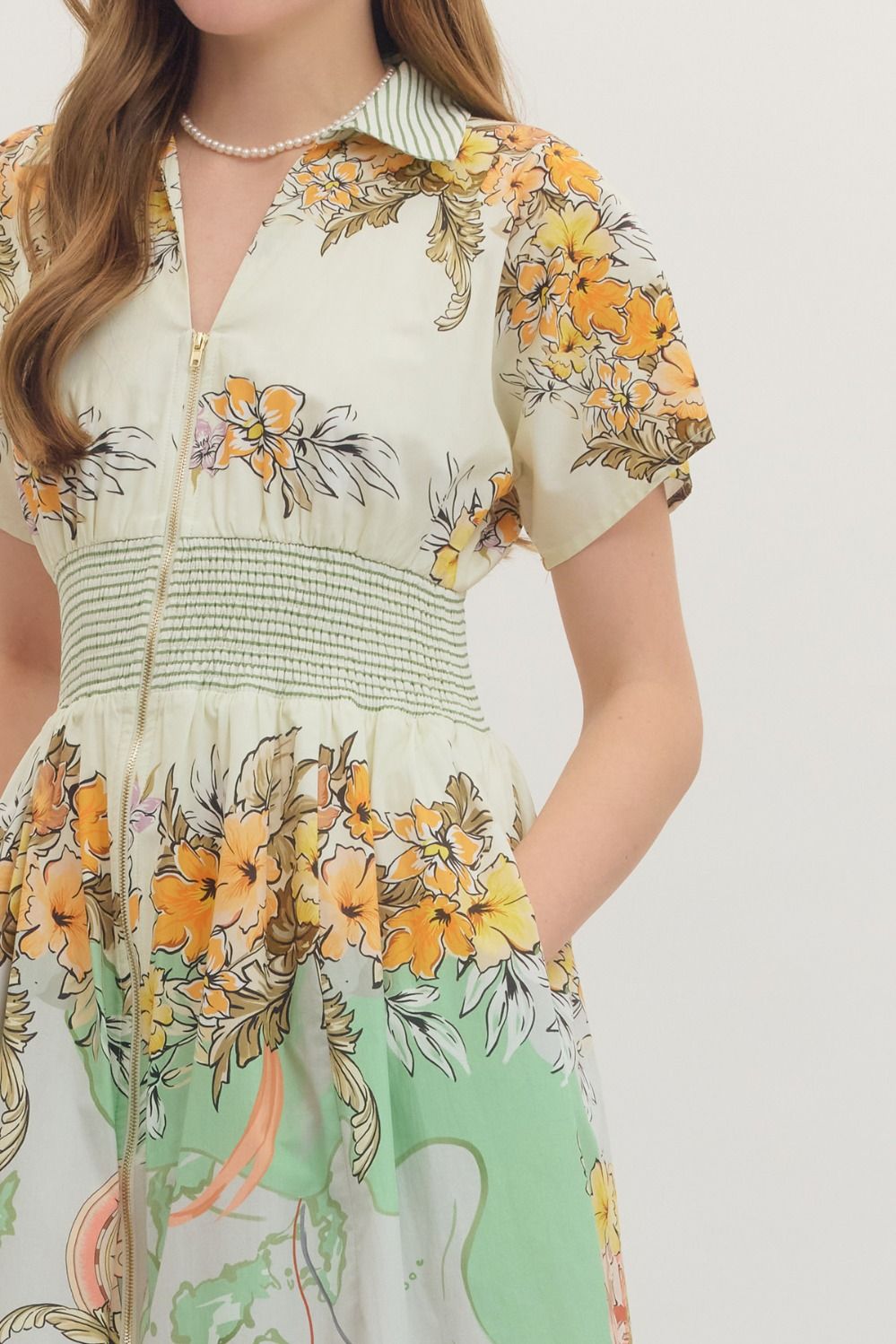 Orange and Sage Nautical Midi Dress