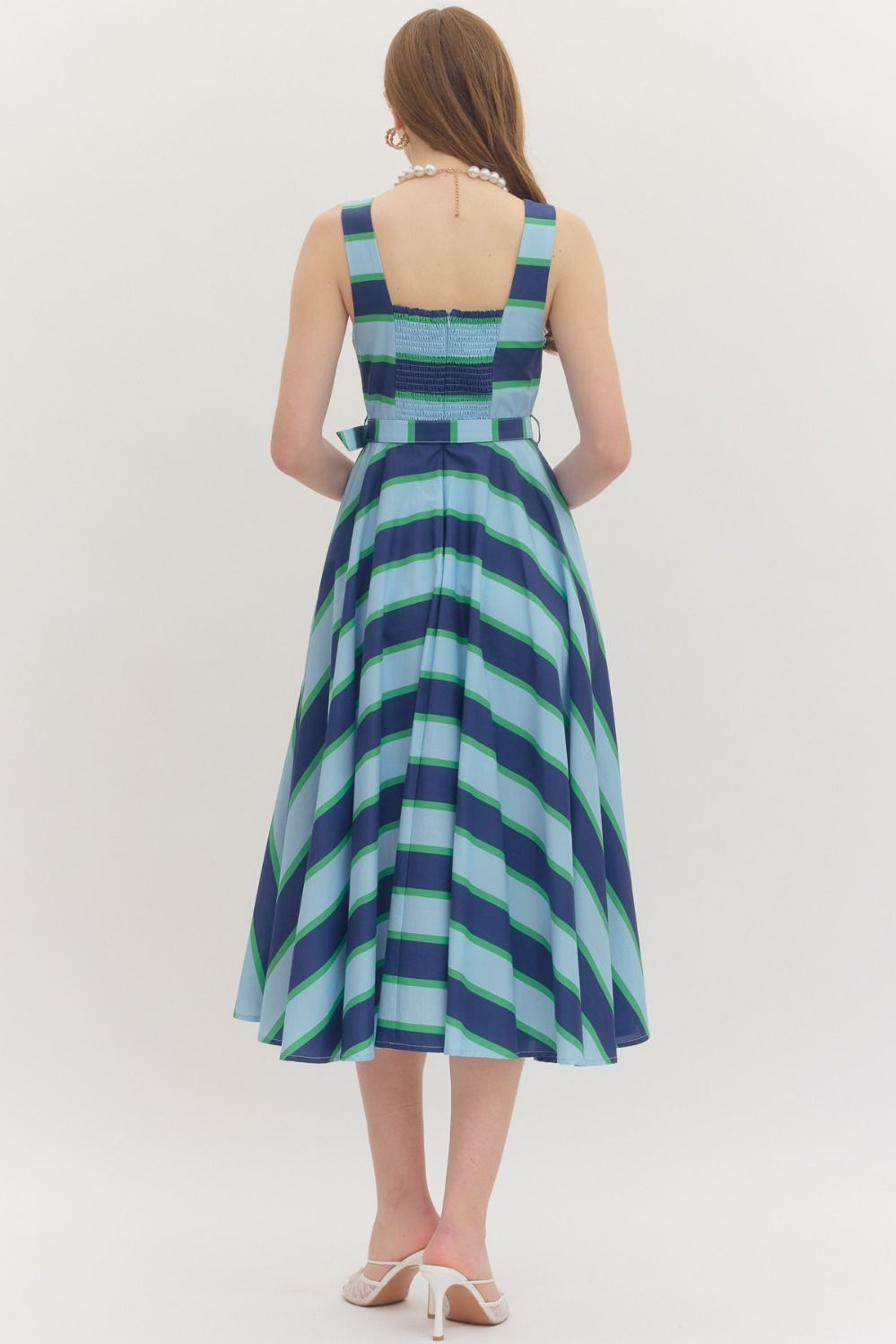 Navy Striped Circle Dress with Belt