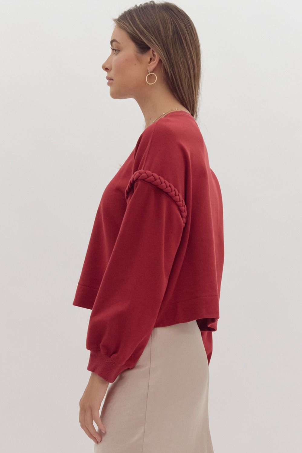Brick Red Sweatshirt with Braided Detail