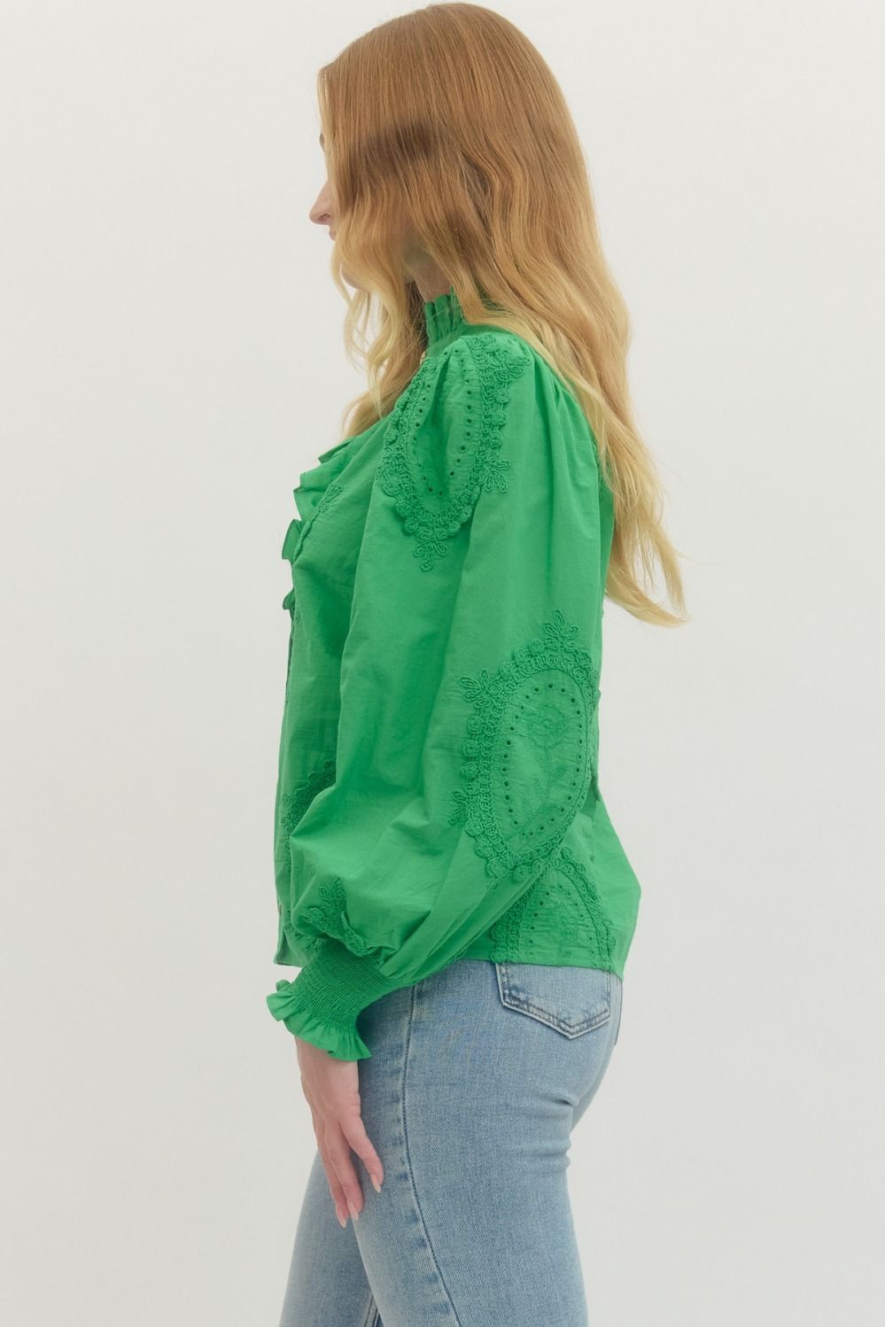 Green Embroidered Appliqué Cotton Blouse