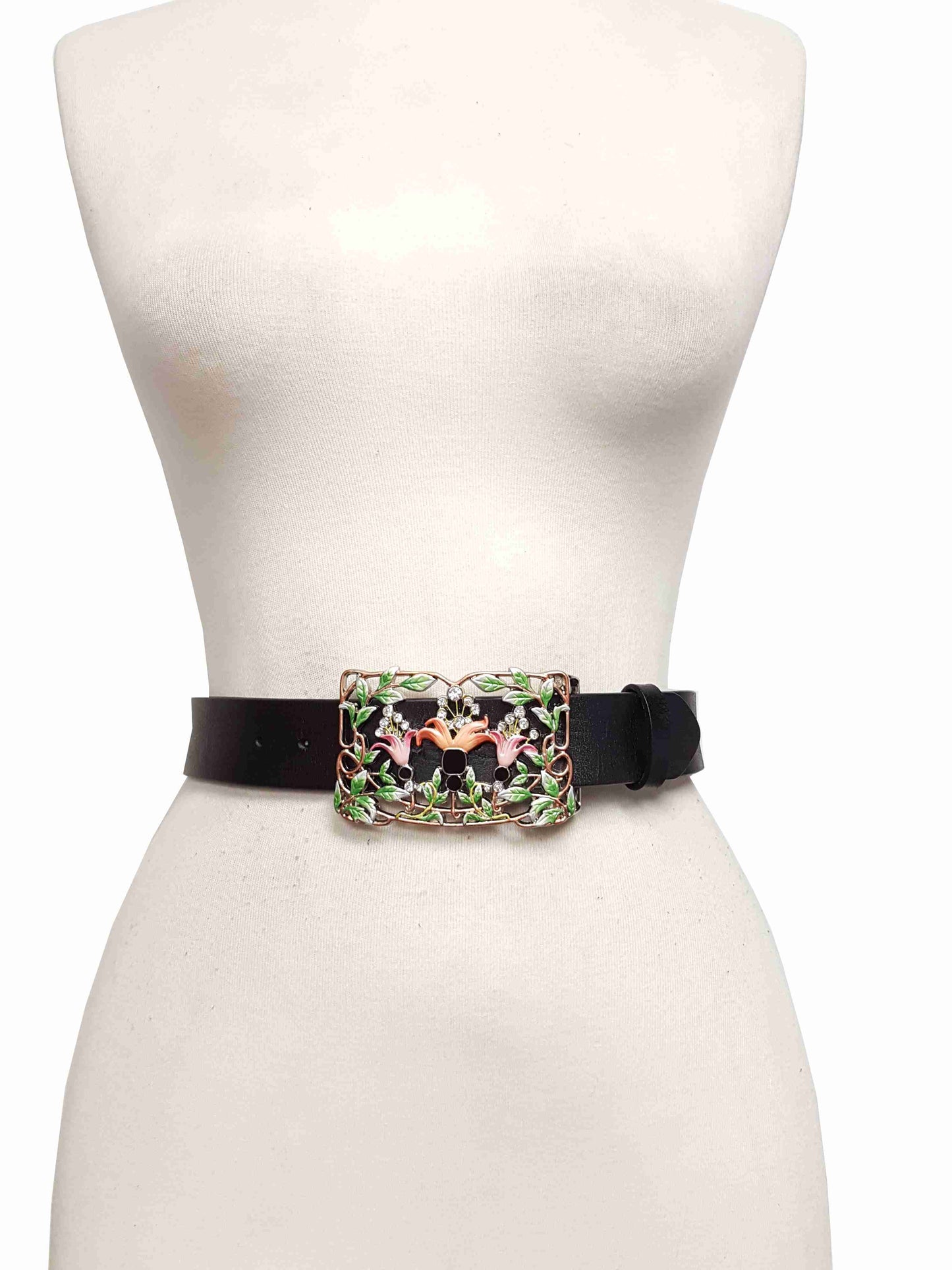 Floral Buckle Genuine Leather belt with Western-Inspired Floral Buckle