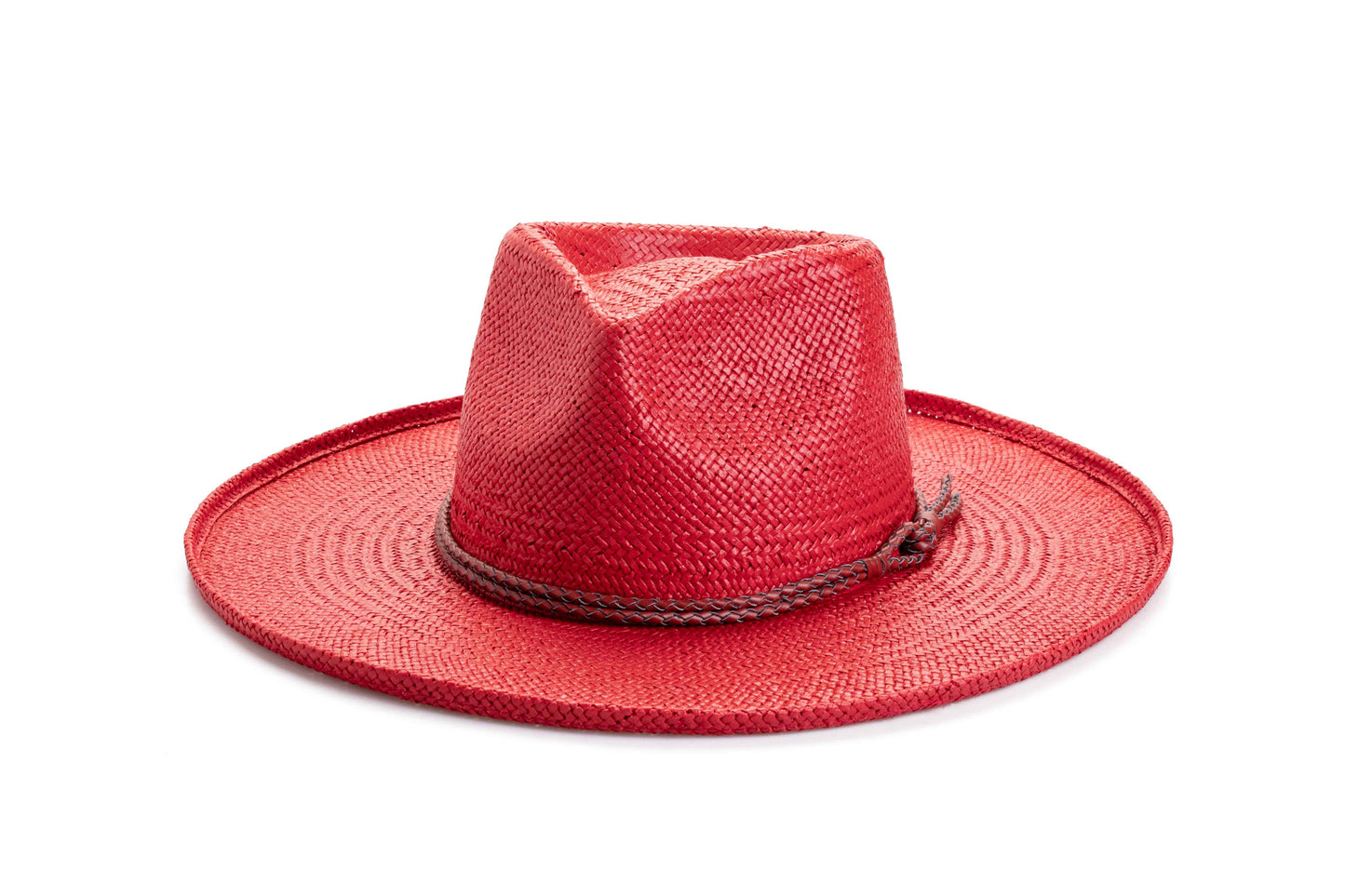 Straw Sun Hat Curled Brim - Style Horseshoe Bay: Red / S/M