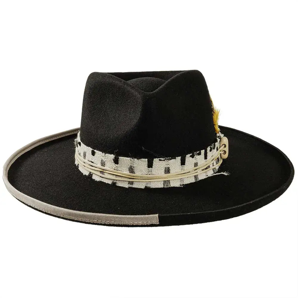 Wool Felt Curled Brim Hat- Style Lounge Open Sizing 6: Black / LG