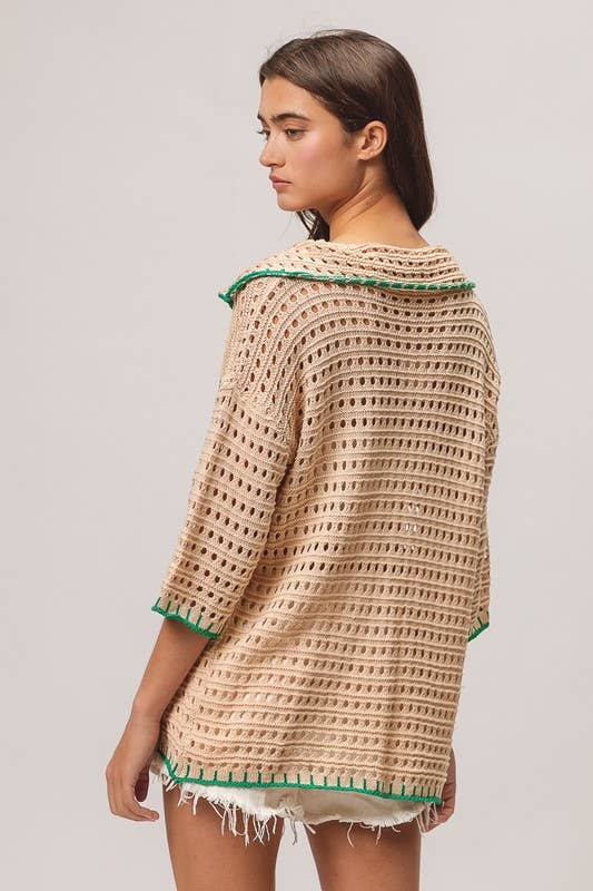 Edge Stitch Cactus Sweater Cardigan Top
