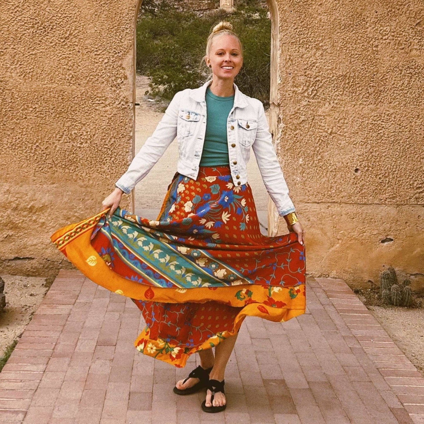 Sari Wrap Skirt: Neutral Tones / Tea Length