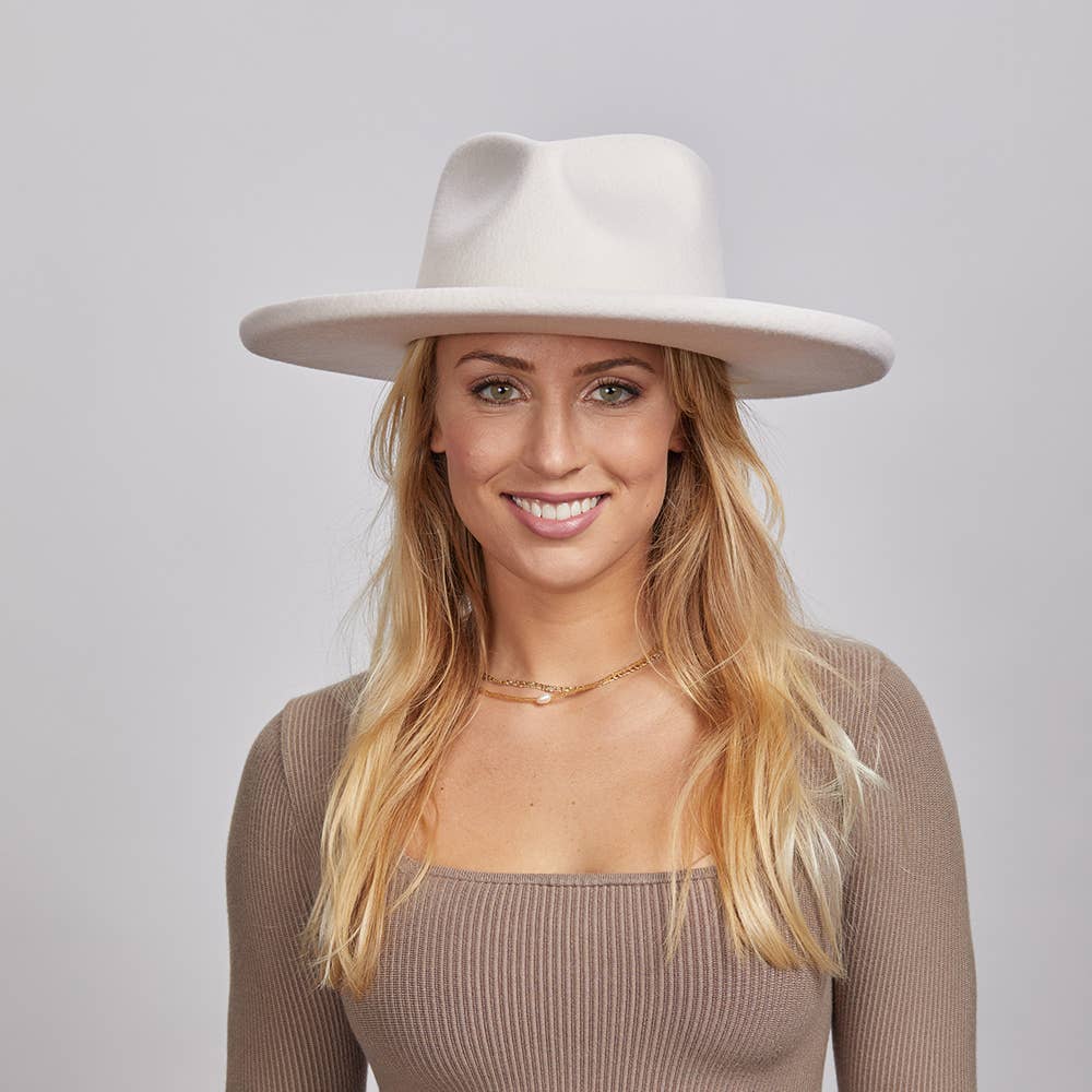 Pencil Rim Wool Felt Fedora Hat - Style Hudson: White / SM