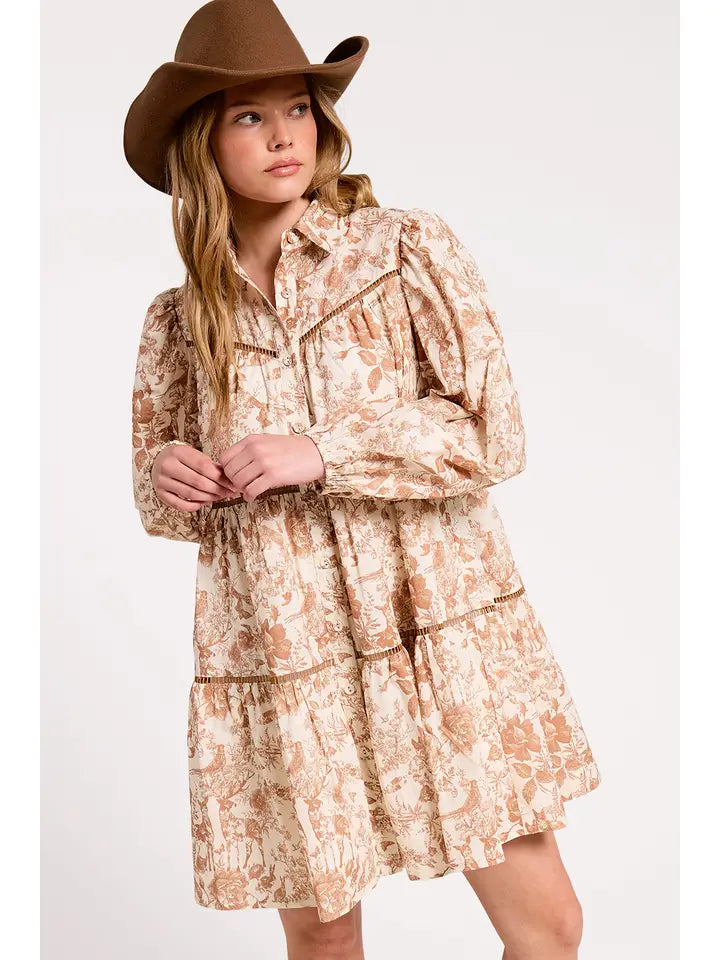 Brown Toile Button-down Dress