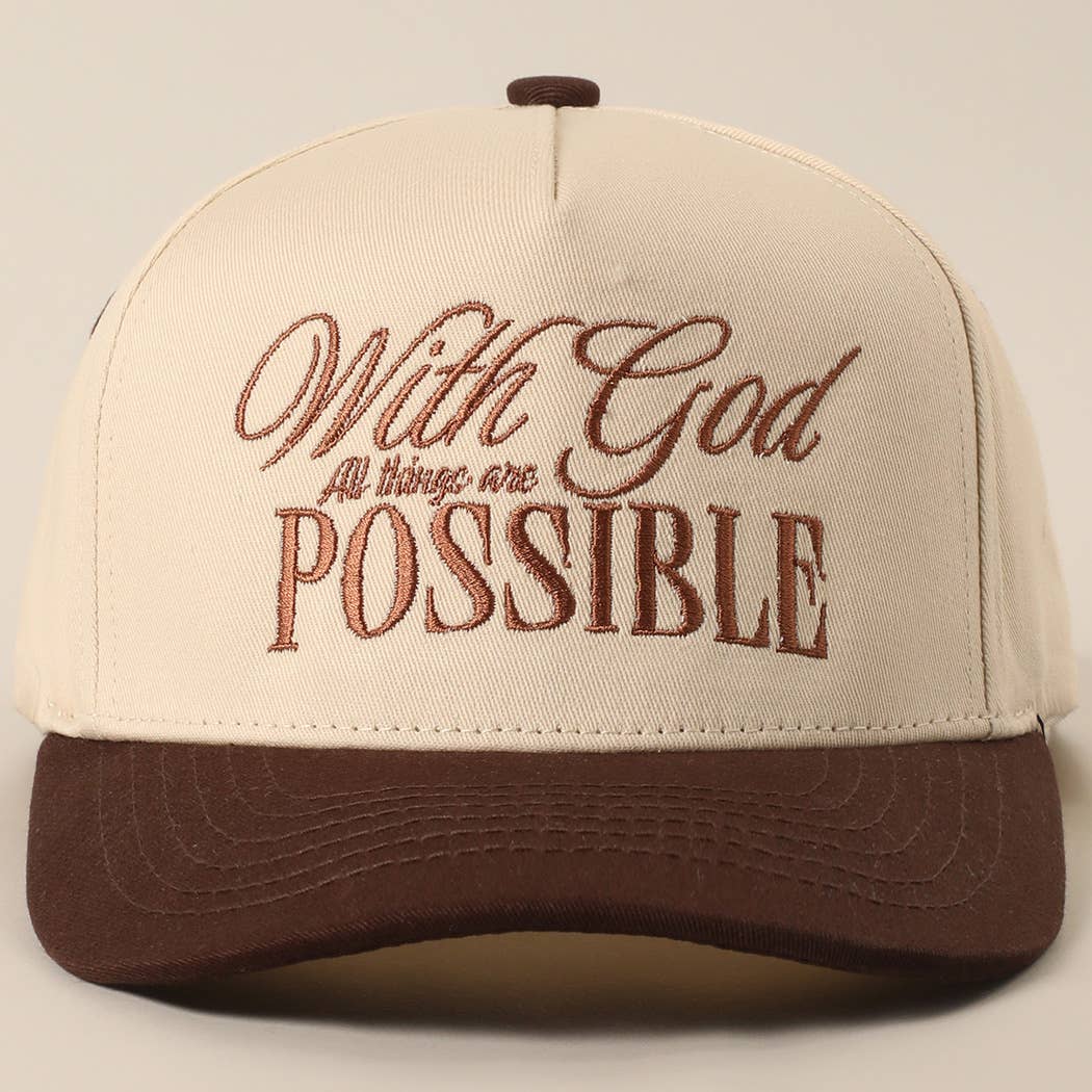 With God All Possible Embroidery Baseball Cap: SAGE / ONE SIZE