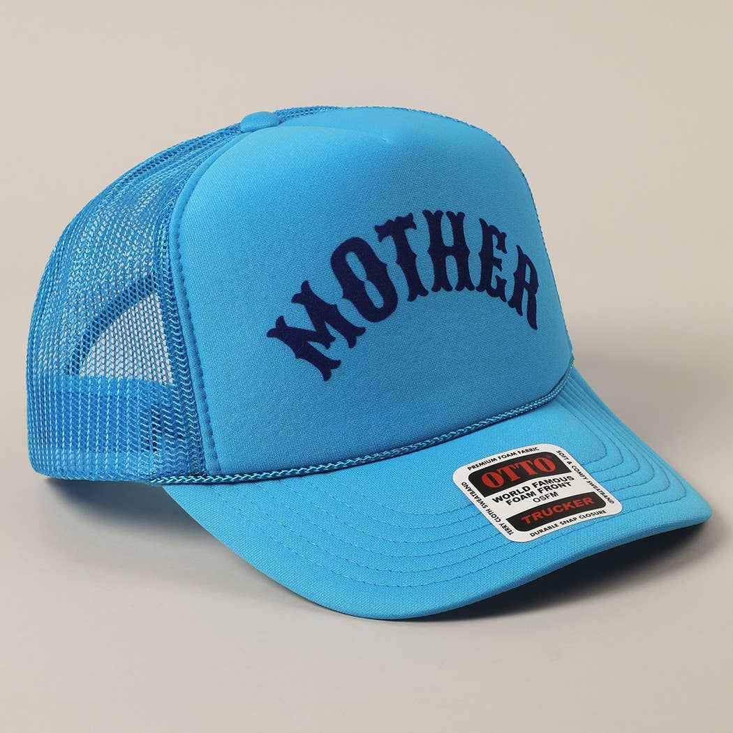 MOTHER Lettering Logo Foam Mesh Back Trucker Hat: NEON BLUE / ONE SIZE