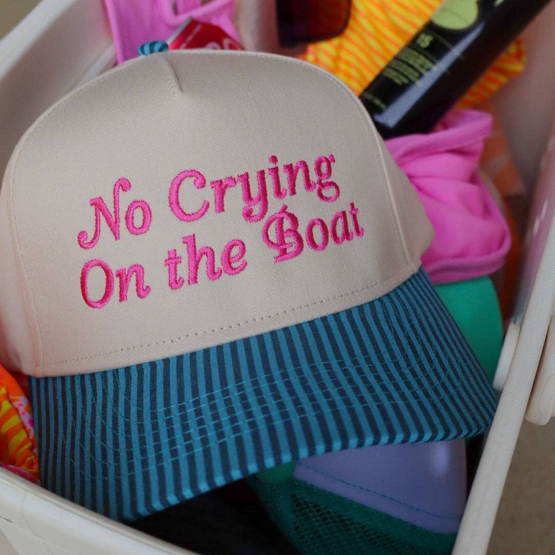 Blue Stripe/Pink No Crying on the Boat Embroidered Trucker Hat