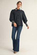 Black Embroidered Button Down Shirt