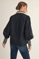 Black Embroidered Button Down Shirt
