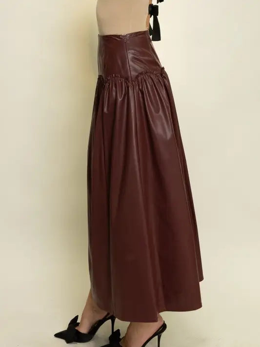 Bordeaux Gathered Midi Skirt