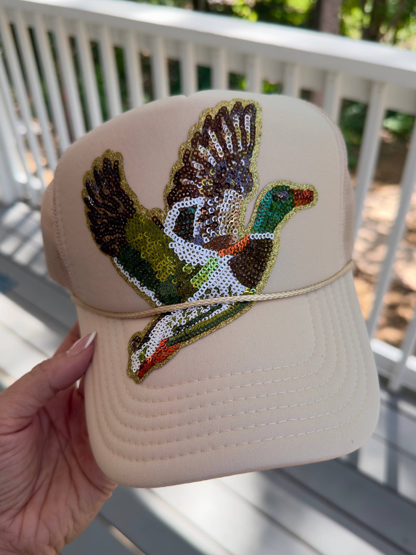 Olive Sequin Mallard Trucker Hat