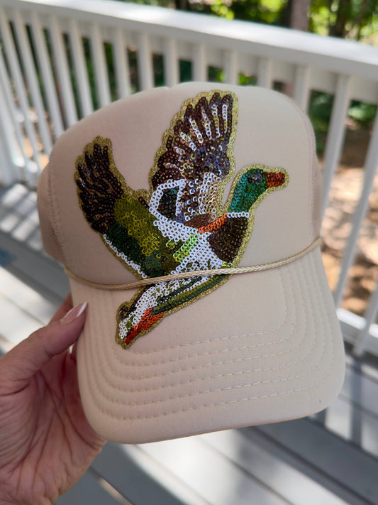 Tan Sequin Mallard Trucker Hat