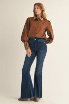 Brown Embroidered Button Down Shirt