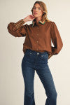 Brown Embroidered Button Down Shirt