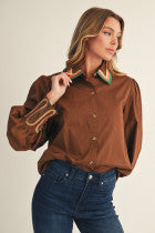 Brown Embroidered Button Down Shirt