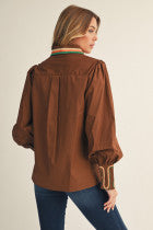 Brown Embroidered Button Down Shirt