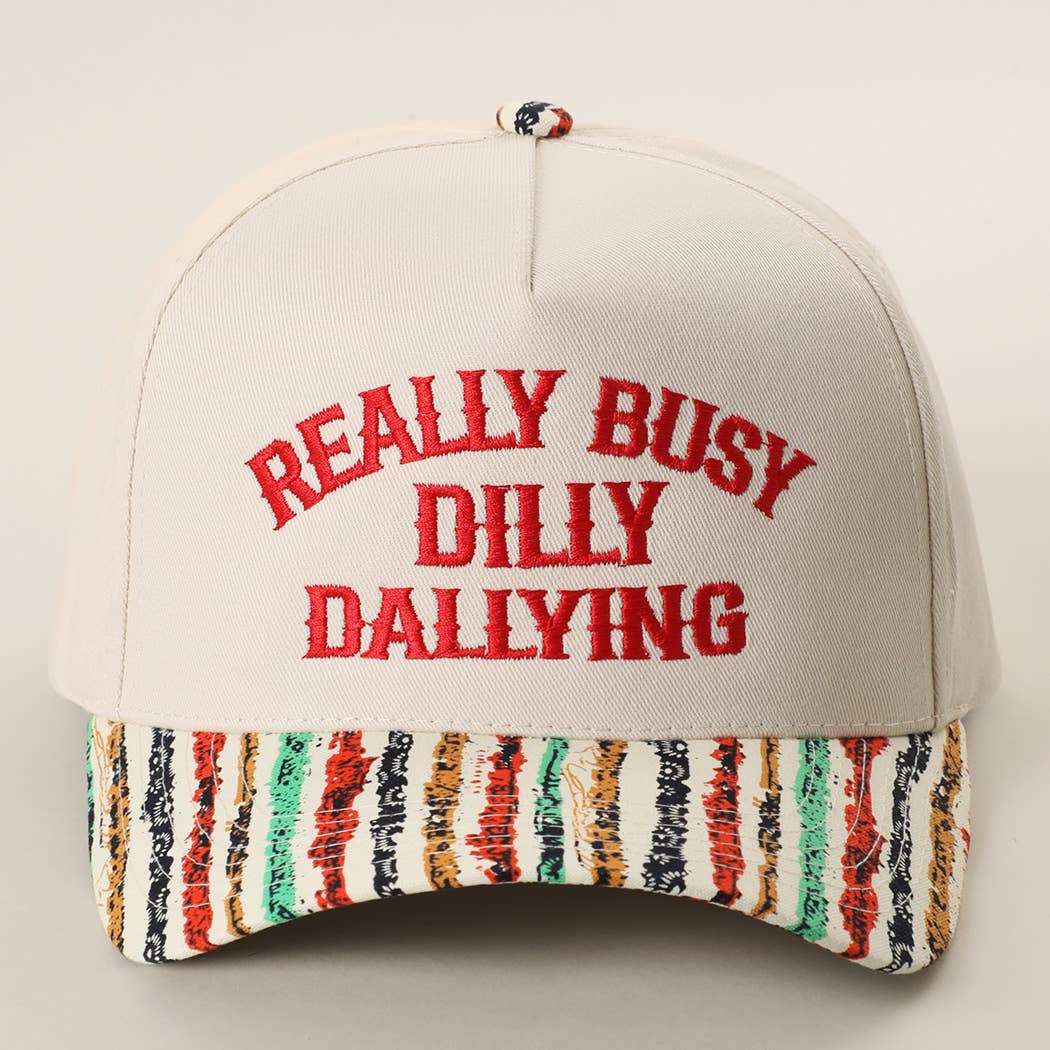 REALLY BUSY DILLY DALLYING Embroidered Stripe Brim Hat: VINTAGE STRIPE-1 / ONE SIZE
