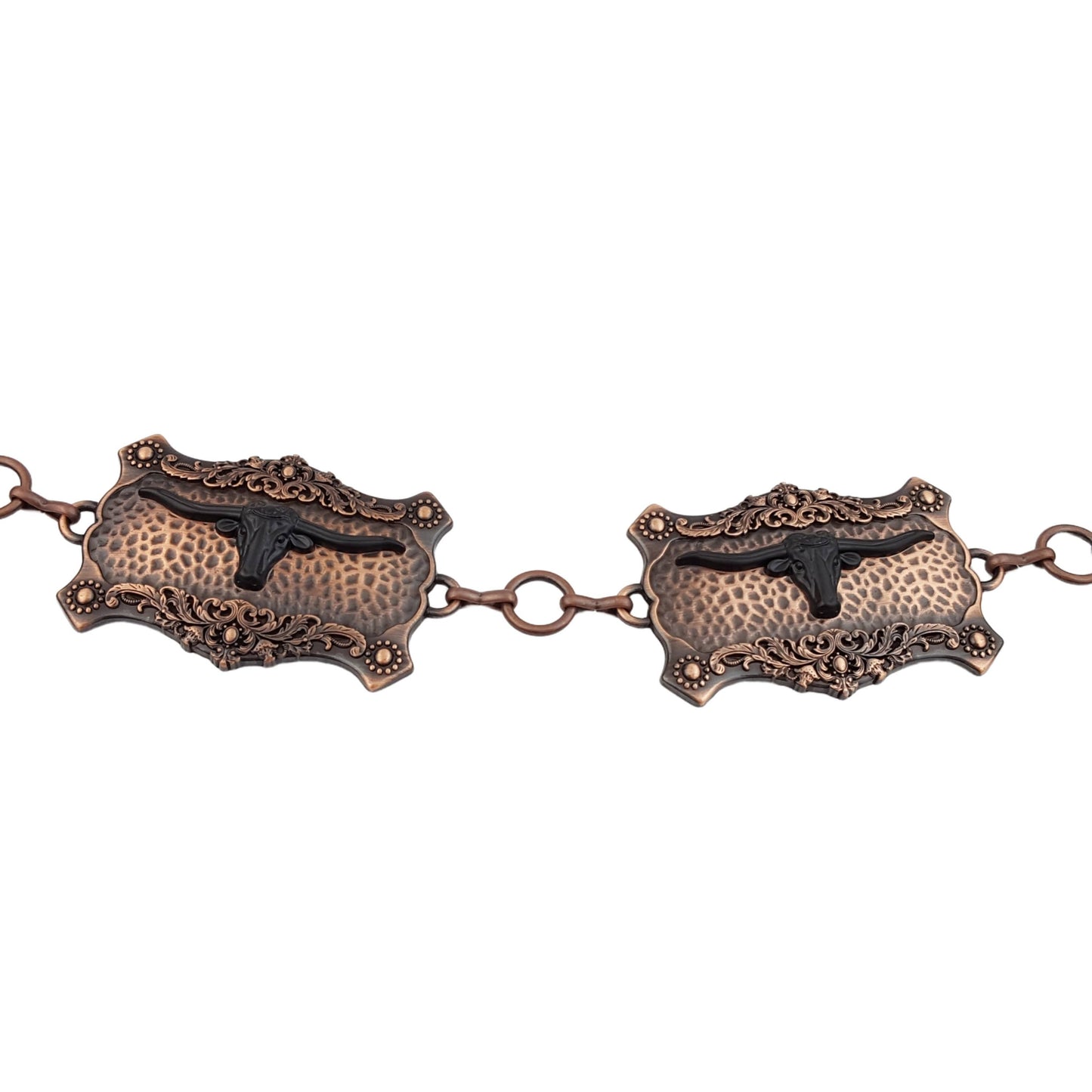 Copper Western Long Horn Concho Metal Chain Silver/Brass