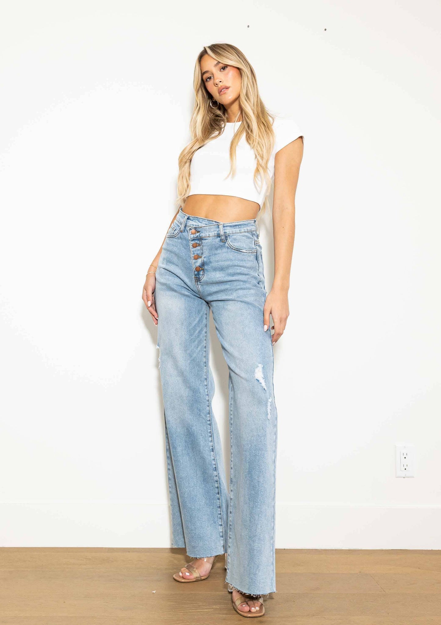 Wide Leg Jeans w/Comfort Stretch: Light Stone